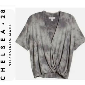 🆕NWT HTF CHELSEA28 Knit Wrap Front Top In Black-Grey Tie Dye XS NOW$24. MRSP$68